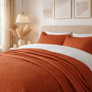 Quilt Bedding Set Floral Bedspread (RUST)