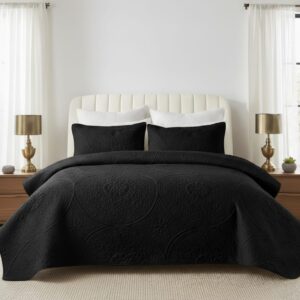 Quilt Bedding Set Floral Bedspread (BLACK)