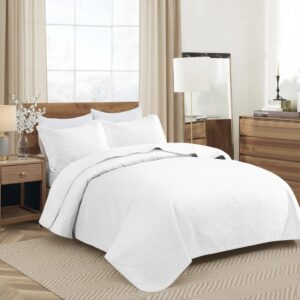 Quilt Bedding Set Floral Bedspread (WHITE)