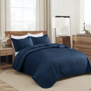 Quilt Bedding Set Floral Bedspread (NAVY)